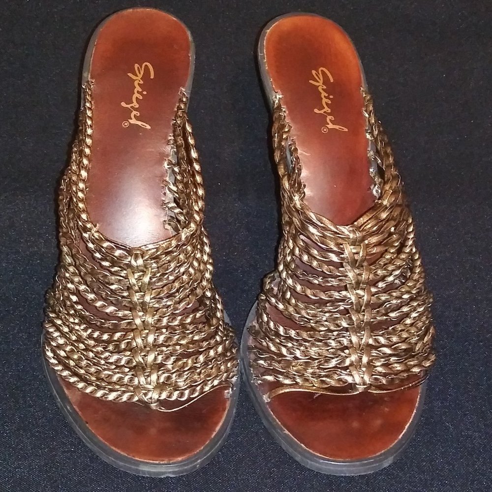 Spiegel braided Open Toe Wood Wedge slide in Shoes